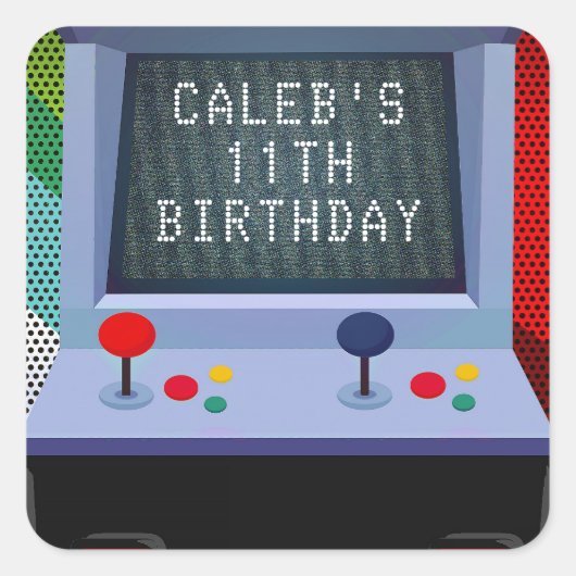 アーケードビデオゲーム誕生日パーティーのお気に入り スクエアシール (正面)