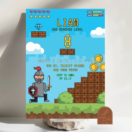 アーケードビデオゲーム レベルアップ 誕生日 招待状