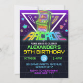 アーケード誕生日ゲーマーネオンパーティの招待状 招待状 (正面)