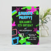 アーケード誕生日ゲームパーティーグローネオン80s 招待状 (スタンド正面)