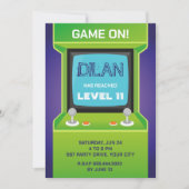アーケード誕生日、ゲーマー誕生日の招待状、緑 招待状 (正面)