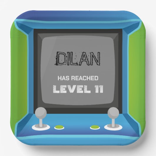 アーケード誕生日、ゲーマー誕生日の招待 ペーパープレート (正面)