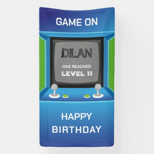 アーケード誕生日、ゲーマー誕生日の招待 横断幕 (縦)