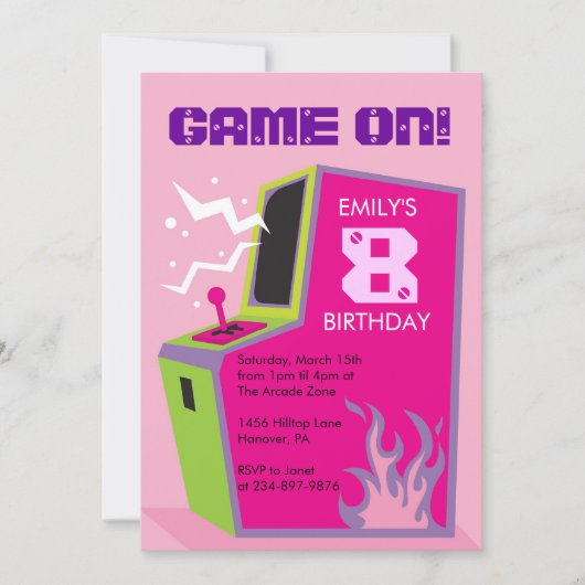 アーケード ビデオ ゲームの誕生日パーティー招待状 招待状 (正面)