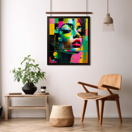 アーコンテンポラリートモダンポートレート女性緑ピンク フォトプリント           