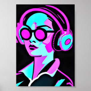 アーサイケデリックト ヘッドフォンの女性 ポスター