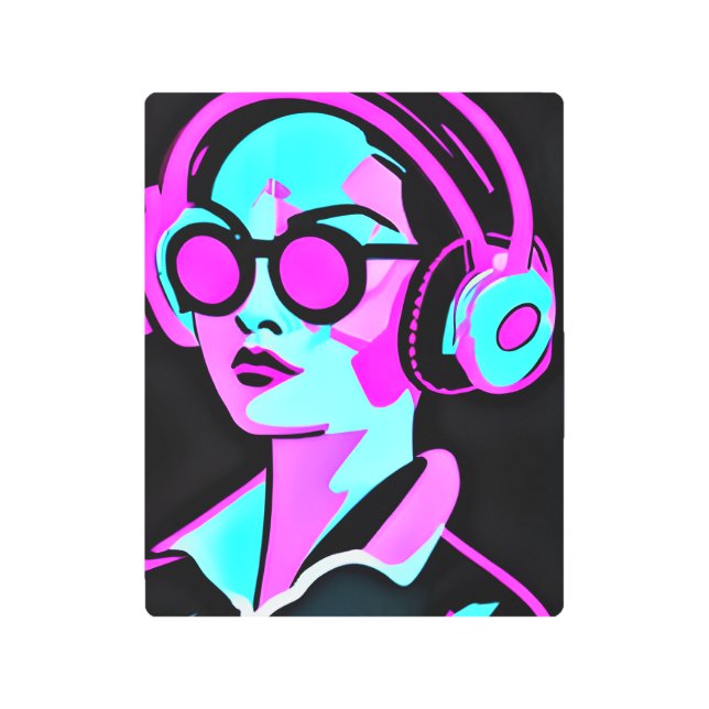 アーサイケデリックト |ヘッドフォンの女性 メタルプリント (正面)