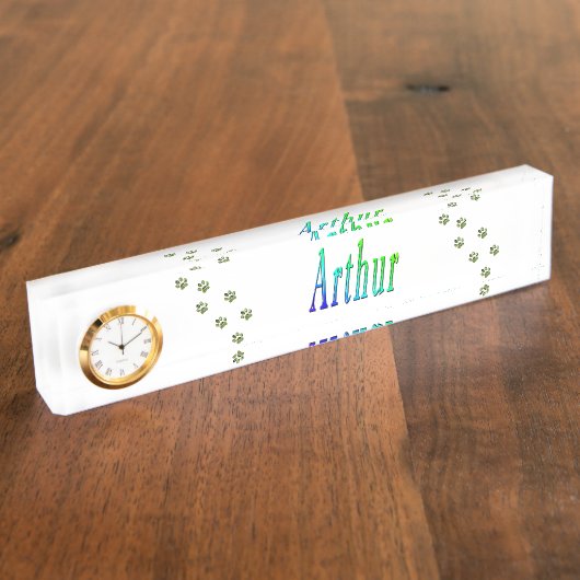 アーサーの名前のロゴと前刷り デスクネームプレート (側面)