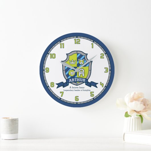 アーサーの少年の名前は緑の青の騎士のシールドを意味する ラージ壁時計 (ホーム)
