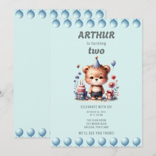 アーサーの2歳の誕生日 招待状 (正面/裏面)