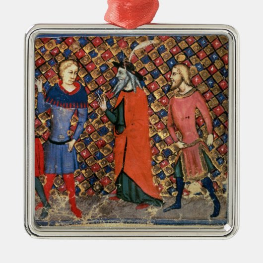 アーサーを個別指導するマーリン メタルオーナメント (正面)