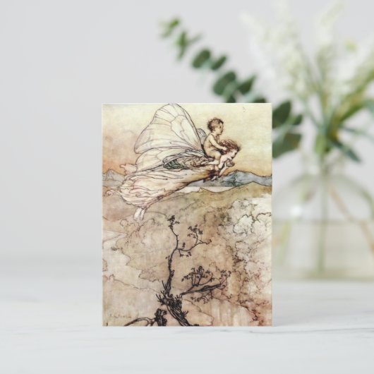 アーサーラックハムフェアリーとベビー 飛んでいる ポストカード (スタンド正面)