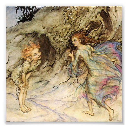 アーサー・ラッカムによる「パックと妖精」の水彩画 フォトプリント (正面)