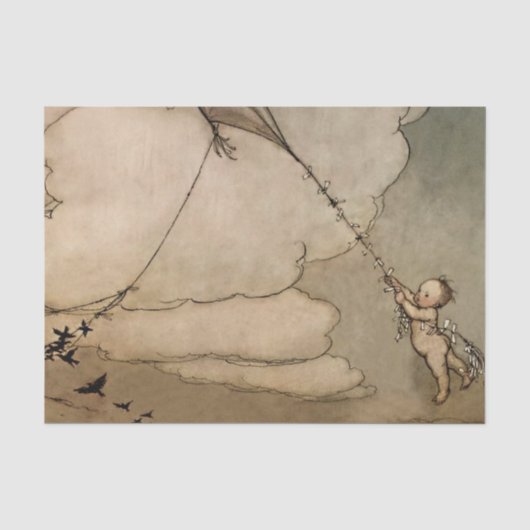 アーサー・ラッカムによる「Away On a Kite」 薄葉紙 (正面)