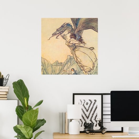 アーサー・ラッカムの「ドラゴンが女王を捕まえた」 ポスター (ホームオフィス)