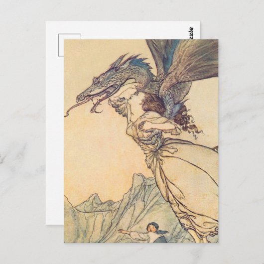 アーサー・ラッカムの「ドラゴンが女王を捕まえた」 ポストカード (正面/裏面)