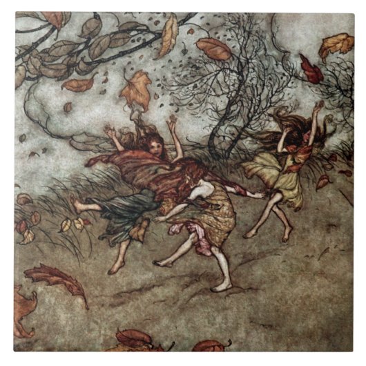 アーサー・ラッカム作「Autumn Fairies」 タイル (正面)