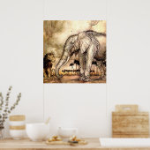 アーサー・ラッカム著「ライオンとゾウ」 ポスター (キッチン)