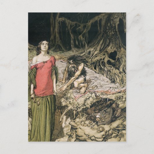 アーサー・ラッカム | The Wooing of Grimhilde，蛾 ポストカード (正面)