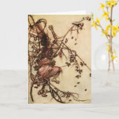 アーサー・ラックハムのトゲに絡まった魔女 カード (黄色い花)