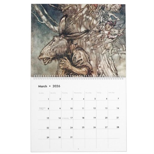 アーサーRackhamシェークスピアのヴィンテージの芸術 カレンダー (3月 2026)