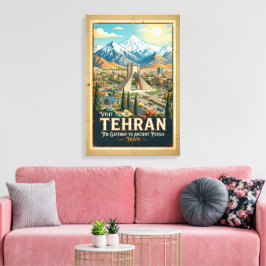 アーザディ・タワーとアルボルズ山脈 イラン旅行ポスター キャンバスプリント