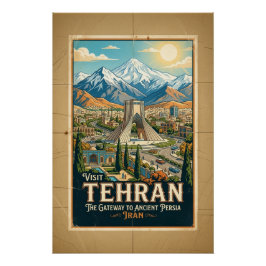 アーザディ・タワーとアルボルズ山脈 イラン旅行ポスター ポスター