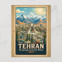 アーザディ・タワーとアルボルズ山脈 イラン旅行ポスター ポストカード