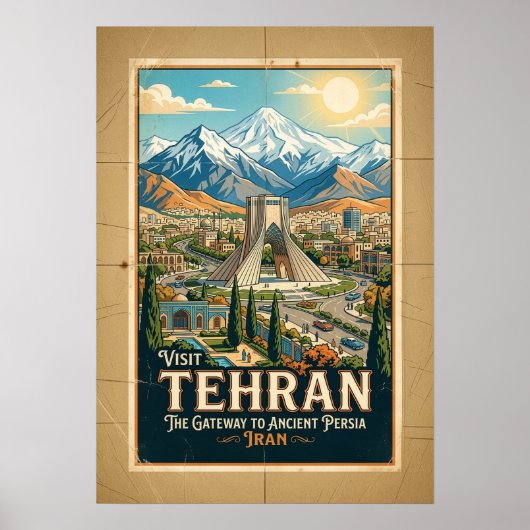 アーザーディー塔とアルボルズ山脈 イラン旅行ポスター ポスター (正面)