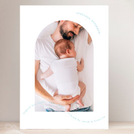 アーシンプルチ生まれたばかりのャー写真コラージュ赤ちゃんブルー誕生 案内状