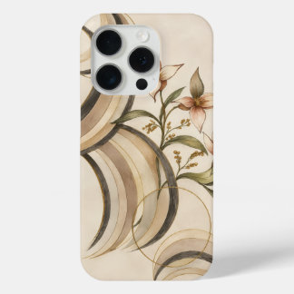 アースィーな抽象的フラワーとカリグラフィーのラインアートプリント iPhone 15 PROケース