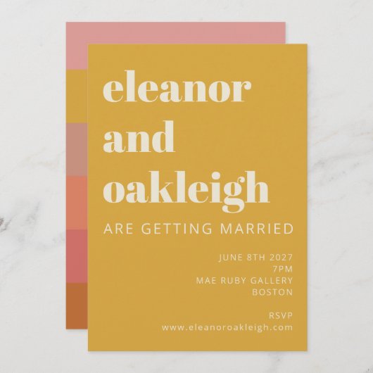 アースィーボヘミアム ラストイエロー モダン幾何学 ウェディング 招待状 (正面/裏面)