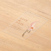 アースィー フローラル クレセント ムーン ウェディング セーブ・ザ・デート アクリル招待状 (レイダウン)