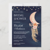 アースィー フローラル クレセント ムーン ネイビー ブライダル シャワー 招待状 (正面)