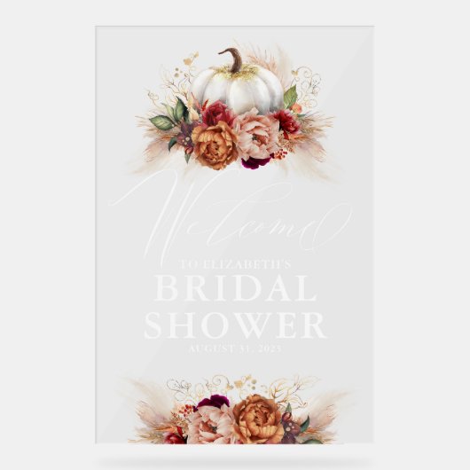 アースィ フローラル パンプキン ブライダル シャワー ウェルカム アクリルサイン (正面)