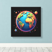 アースインカラフル宇宙キャンバスウォールアート キャンバスプリント (インサイチュ (ウッドフロア))