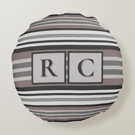 アースエレガントトーンブラウンサバンナストライプモノグラム ラウンドクッション (裏面)