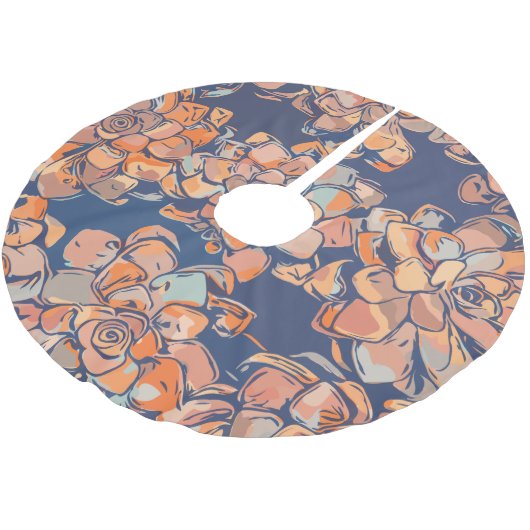 アースカラーとネイビーの秋のボタニカル ブラッシュドポリエステルツリースカート (アングル)