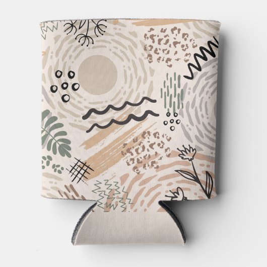 アースカラーと抽象芸術シェイプの装飾 缶クーラー (正面)