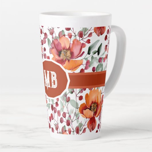 アースカラーと秋の花のモノグラム カフェラテマグ (右アングル)