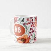 アースカラーと秋の花のモノグラム コーヒーマグカップ (正面左)