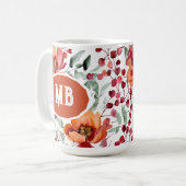 アースカラーと秋の花のモノグラム コーヒーマグカップ (正面左)