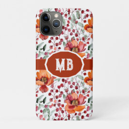 アースカラーと秋の花のモノグラム iPhone 11 PROケース