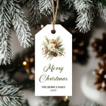 アースカラーのおしゃれなクリスマスブーケギフトタグ