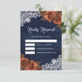 アースカラーのくすんだテラコッタ+ローズ+ネイビーブルーの結婚式 出欠カード (スタンド正面)