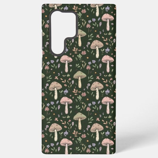 アースカラーのオリーブグリーンの菌類のシームレス パターン 田舎風 SAMSUNG GALAXYケース (裏面)