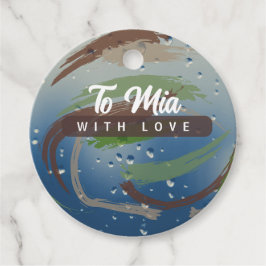 アースカラーのグリーン、ブラウン、ベージュの筆跡 フェイバータグ