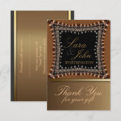 アースカラーのゴールドの感謝カード 招待状 (正面/裏面)