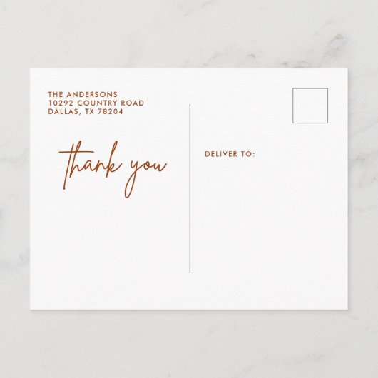 アースカラーのサビ色 ウェディングフォト 感謝の気持ちを伝えるポストカード ポストカード (裏面)