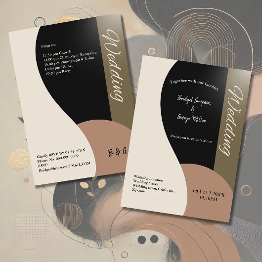 アースカラーのシンプルなボヘミアンチックウェディング 招待状